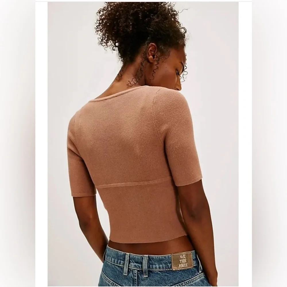 Free People Tan Knit Blouse free people intimately